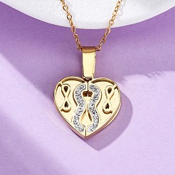 Colliers pendentifs en acier inoxydable 304 avec strass en forme de cœur ouvrable pour femmes&nbsp;NJEW-Z065-13G