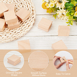 Forma cuadrada acanalada de madera de haya sin terminar&nbsp;WOOD-WH0124-25
