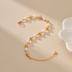 Runde Perlenarmbänder aus Messing und Kunstperlen für Damen&nbsp;KJ3614