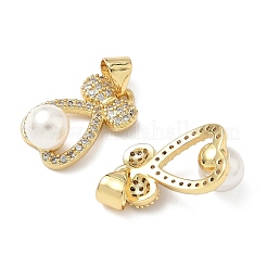 Pendenti in ottone micro pavé di zirconi cubici e perla imitazione abs&nbsp;KK-Q068-23G