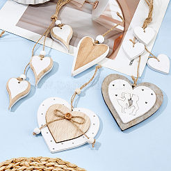 7 pièce 7 styles de décorations suspendues en bois en forme de cœur&nbsp;HJEW-GF0001-58
