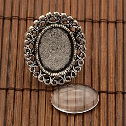 Cabochons di vetro trasparenti e fiori ferro componenti anello di barretta ovale impostazioni lunetta lega cabochon 13x18 mm per diy&nbsp;DIY-X0195-AS
