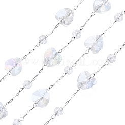 Coeur de verre & chaînes de perles rondes&nbsp;CHS-N003-05