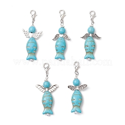 Colgante de pez ángel de plástico ABS con imitación de perla y turquesa sintética.&nbsp;HJEW-JM03532