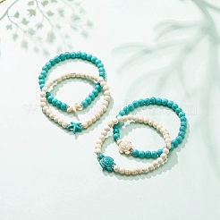 Bracelet extensible en perles sur le thème de l'océan turquoise synthétique (teint)&nbsp;BJEW-JB08577