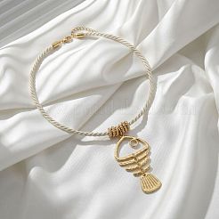 Colliers d'été pour femmes avec pendentif en alliage à arêtes de poisson et cordon torsadé blanc&nbsp;WGD5CD2-01