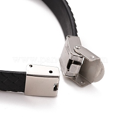 Rechteckiges Gliederarmband aus 201 Edelstahl mit PU-Lederband für Männer und Frauen&nbsp;BJEW-G649-07P-03