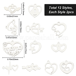 24 pièce 12 styles 201 pendentifs en acier inoxydable&nbsp;STAS-SC0002-85
