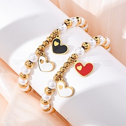 201 Stretch-Armbänder aus Edelstahl mit runden Perlen&nbsp;BJEW-C090-03G-B