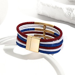 Braccialetti con cordoncino in similpelle rosso blu bianco stile bandiera usa&nbsp;PW-WGCD218-01