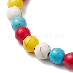 Ensemble de 2 bracelet extensible composé de perles rondes en turquoise synthétique teintée et de perles ovales en bois (2 styles différents).&nbsp;BJEW-JB11539