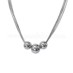 Colliers pendentifs en acier inoxydable 201 avec 3 perle ronde graduée&nbsp;FS-WGD22DA-01