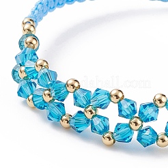Bracelet à maillons fleur tressé en verre pour femme&nbsp;BJEW-TA00130-02