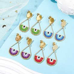 Boucles d'oreilles à tige en forme de larme et de perles de rocaille&nbsp;EJEW-MZ00251