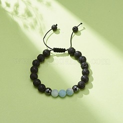 Bracelet en perles rondes tressées aigue-marine naturelle & pierre de lave & hématite synthétique&nbsp;BJEW-JB08387-06