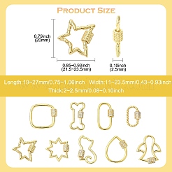 9 Stück 9 Stile Messing Micro Pave klare Zirkonia Schraubkarabiner Verschluss Charms&nbsp;KK-CJ0004-25