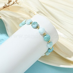 Armbänder aus natürlichen Larimar-Münzperlen mit runden Messingperlen&nbsp;BJEW-JB14414