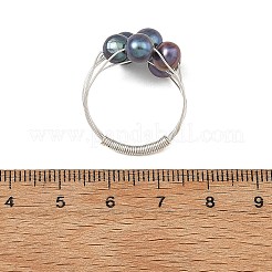 Anillos de alambre de cobre redondo con perlas cultivadas naturales de agua dulce.&nbsp;RJEW-JR01097