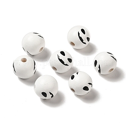 Perles européennes en bois rondes imprimées, thème halloween perles à gros trous, visage de monstre, blanc, 16mm, Trou: 4mm