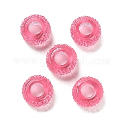 Résine transparente perles européennes, Perles avec un grand trou   , rondelle texturée, rose chaud, 12x6.5mm, Trou: 5mm