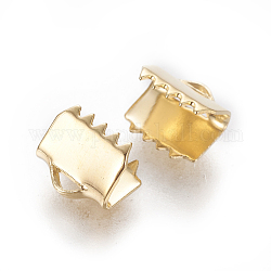 304 estremità a crimpare del nastro in acciaio inossidabile, rettangolo, oro, 6x6.5mm, Foro: 0.8 mm