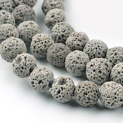 Fili di perle rotonde in pietra lavica sintetica, tinto, grigio, 6mm, Foro: 1 mm, circa 63pcs/filo, 15.7 pollice