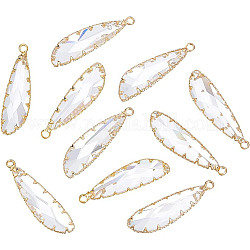 BENECREAT Brass Glass Pendants, Faceted, Teardrop, Clear, Real 18K Gold Plated, 35.5x10x4mm, Hole: 2mm, 10pcs/box