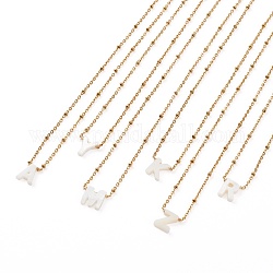 Ожерелья с подвесками из натуральных ракушек, с позолоченными цепями-сателлитами 304 из нержавеющей стали, буквы, белые, буквы, 15.74~16.14 дюйм (40~41 см)