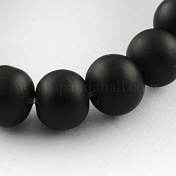 Painted Glass Beads, Rubberized Style, Round, Black, 16mm, Hole: 1.3~1.6mm
