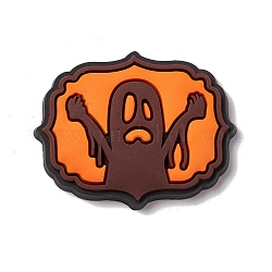 Halloween Theme PVC Cabochons, Ghost, Orange, 23.5x30x4mm