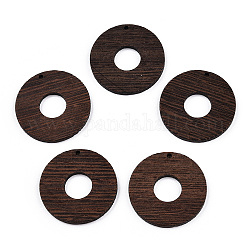 Colgantes de madera de wengué natural, sin teñir, rosquillas, coco marrón, 38x3.5mm, agujero: 2 mm