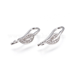 Brass Micro Pave Cubic Zirconia Earring Hooks, with Horizontal Loop, Platinum, 17x5mm, Hole: 1.4mm, 18 Gauge, Pin: 1mm