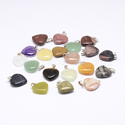 Pendenti naturali di pietra misti, con accessori in ottone, cuore, platino, 23mm, Foro: 2x5 mm, 20pcs/scatola