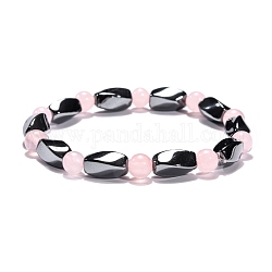Bracelets extensibles ronds en quartz rose naturel, avec perles d'hématite synthétiques non magnétiques et cordon élastique, 50mm