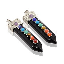 Natural Gemstone Sword Big Pendants, with Brass Platinum Plated Findings, 57x16x11mm, Hole: 8x5mm