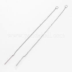 304 Stainless Steel Chain Stud Earring Findings, with Loop, Ear Threads, Stainless Steel Color, 100mm, Hole: 2.5mm