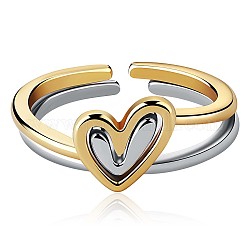 2Pcs Heart Layered Rings, Alloy Heart Rings, Adjustable Love Ring Stackable Finger Rings, Simple Knuckle Rings Jewelry Gift for Women, Platinum & Golden, Inner Diameter: 16.5mm & 17mm, 2pcs/pair