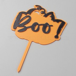 Acryl Halloween Thema Wortkuchen Einsatz Kartendekoration, mit selbstklebend, für Halloween-Kuchendekoration, Wort buh, orange, 150x90x1 mm