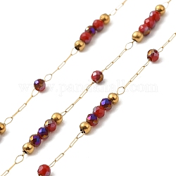 Handgefertigte Perlenketten aus Messing, mit Glasperlen, mit Spule, ungeschweißte, echtes 18k vergoldet, Schamottestein, 9~9.5x2x2 mm, ca. 32.81 Fuß (10m)/Rolle