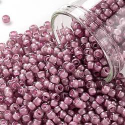 Toho perles de rocaille rondes, Perles de rocaille japonais, (959f) cristal doublé rose mat transparent, 8/0, 3mm, Trou: 1mm, environ 220 pcs/10 g