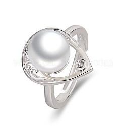 Polsini regolabili in ottone, anello aperto, con tallone perla shell, lacrima, platino, diametro interno: 17mm