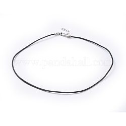 ジュエリーネックレスコード  PVCコード  ブラック  プラチナカラーの鉄の留め金、調節可能なチェーン  約2 mm厚  16インチ