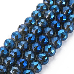 Placcare trasparente perle di vetro fili, sfaccettato, tondo, Blue Steel, 8.5x10mm, Foro: 2 mm, circa 72pcs/filo, 19.84 pollice (50.4 cm)