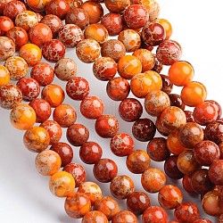 Brins de perles rondes en jaspe impérial naturel teint, orange foncé, 4mm, Trou: 1mm, Environ 92 pcs/chapelet, 16 pouce