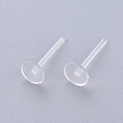 Plastic Stud Earring Findings, Flat Round, Clear, 12x5mm, Pin: 1mm, about 1000pcs/bag