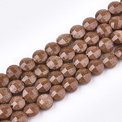 Perle sintetiche Goldstone fili, sfaccettato, rotondo e piatto, 6~6.5x4~5mm, Foro: 1 mm, circa 61~67pcs/filo, 14.9 pollice~15.1 pollici