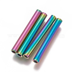 Revestimiento iónico (ip) 304 tubo de acero inoxidable perlas, color del arco iris, 25x3mm, agujero: 1.8 mm
