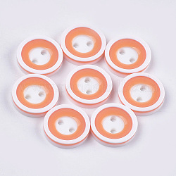 Boutons en résine, 2-trou, plat rond, orange, 12.5~13x2.5mm, Trou: 1.6mm, environ 1000 pcs / sachet 