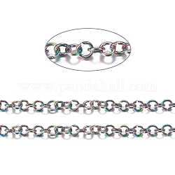 Placcatura ionica (ip) 304 catene rolo in acciaio inossidabile, catena belcher, con la bobina, per fare gioielli, senza saldatura, colore arcobaleno, 3x0.6mm, circa 32.8 piedi (10 m)/rotolo