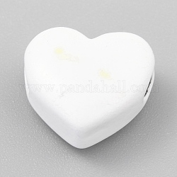 Perles de laiton peintes à la bombe, cœur, blanc, 8.5x10x5.5mm, Trou: 2.2mm